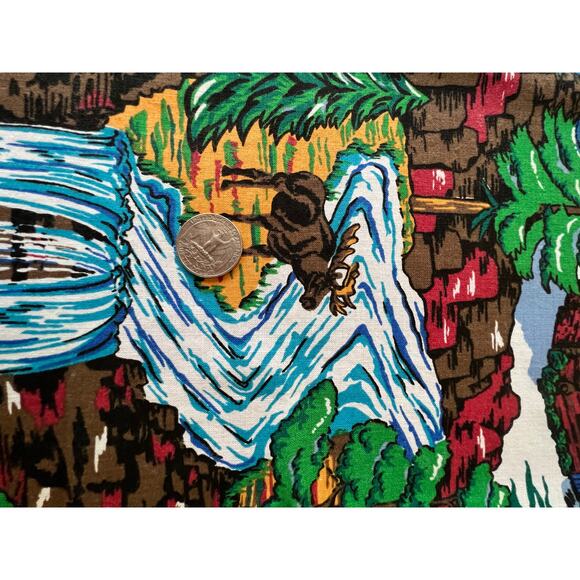 Vintage Fabric Sewing Woods Outdoor River Log Cabin Blue Green 45”x 70" - Picture 2 of 9